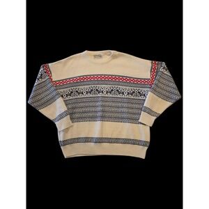 Ironwood Trading Co Fair Isle Nordic Sweater Mens L Cream Blue Red
